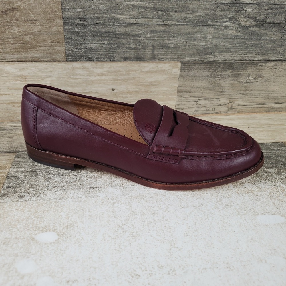 Lauren Ralph Lauren Wynnie Nappa Womens Loafers Shoes Sz 8 B Burgundy Leather